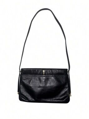 SUSAN GAIL Black Genuine Leather Shoulder Bag Gold Clasp